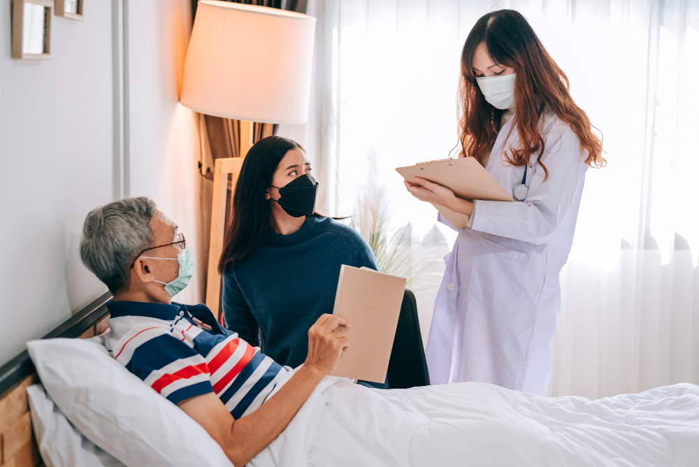 Doctor visiting patient at hotel